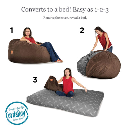 CordaRoy's Chenille Bean Bag Chair, Convertible Chair Folds from Bean Bag to Lounger, As Seen on Shark Tank, Espresso - Queen Size