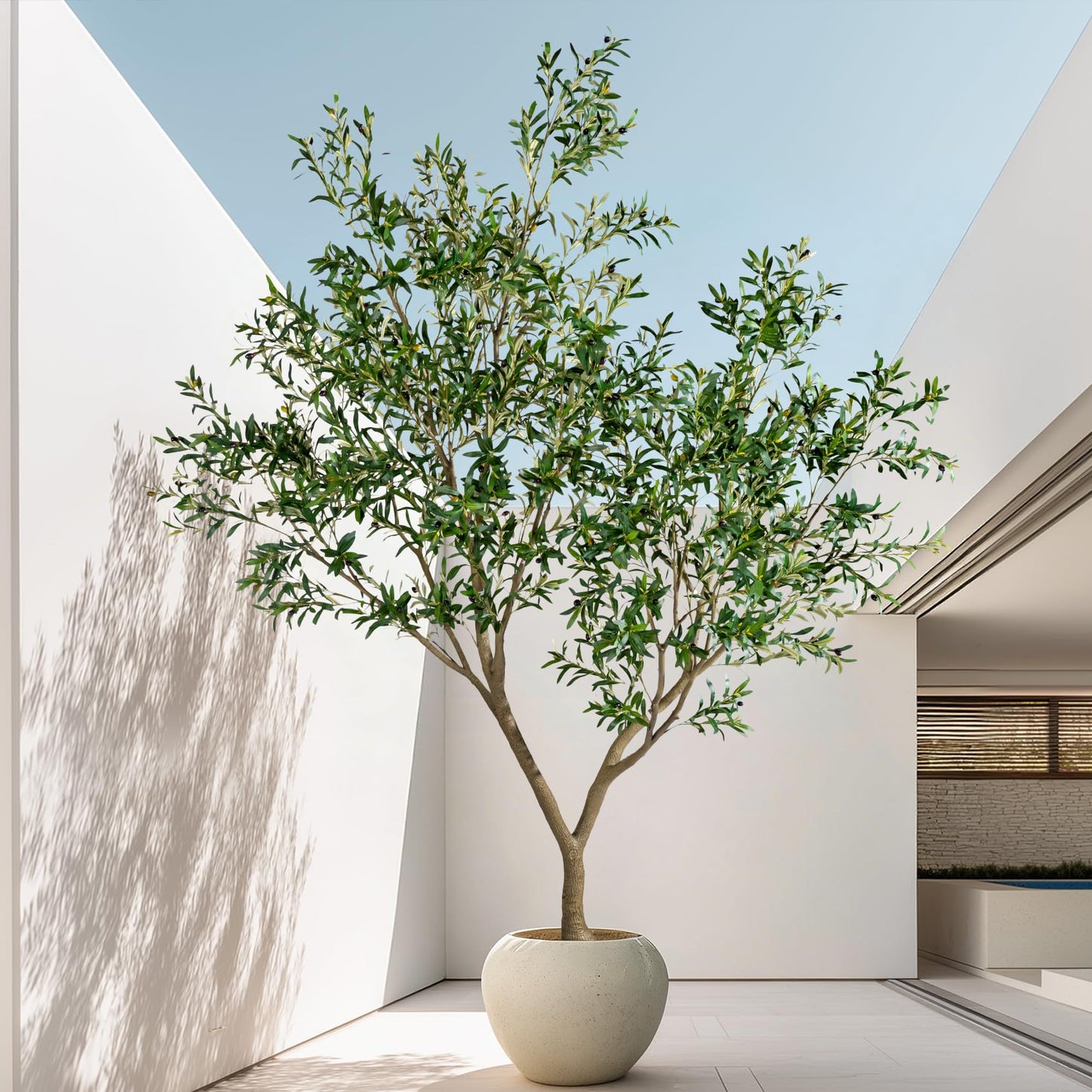 10FT Artificial Olive Tree with Realistic Leaves & Natural Trunk, Faux Silk Olive Plant in White Planter, Tall Fake Tree for Modern Home Office Living Room Entryway Corner Decor, Maintenance Free