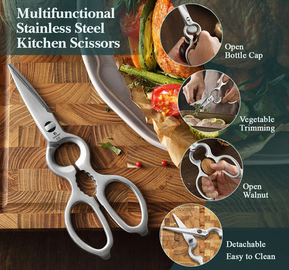 HEZHEN 8-Piece Knife Block Set, 67 Layers Damascus Steel Knife Set with Block, Kitchen Scissor-Sharpner Rod, Professional Knife Sets for Chefs, Linen Micarta Handle, Gift Packing