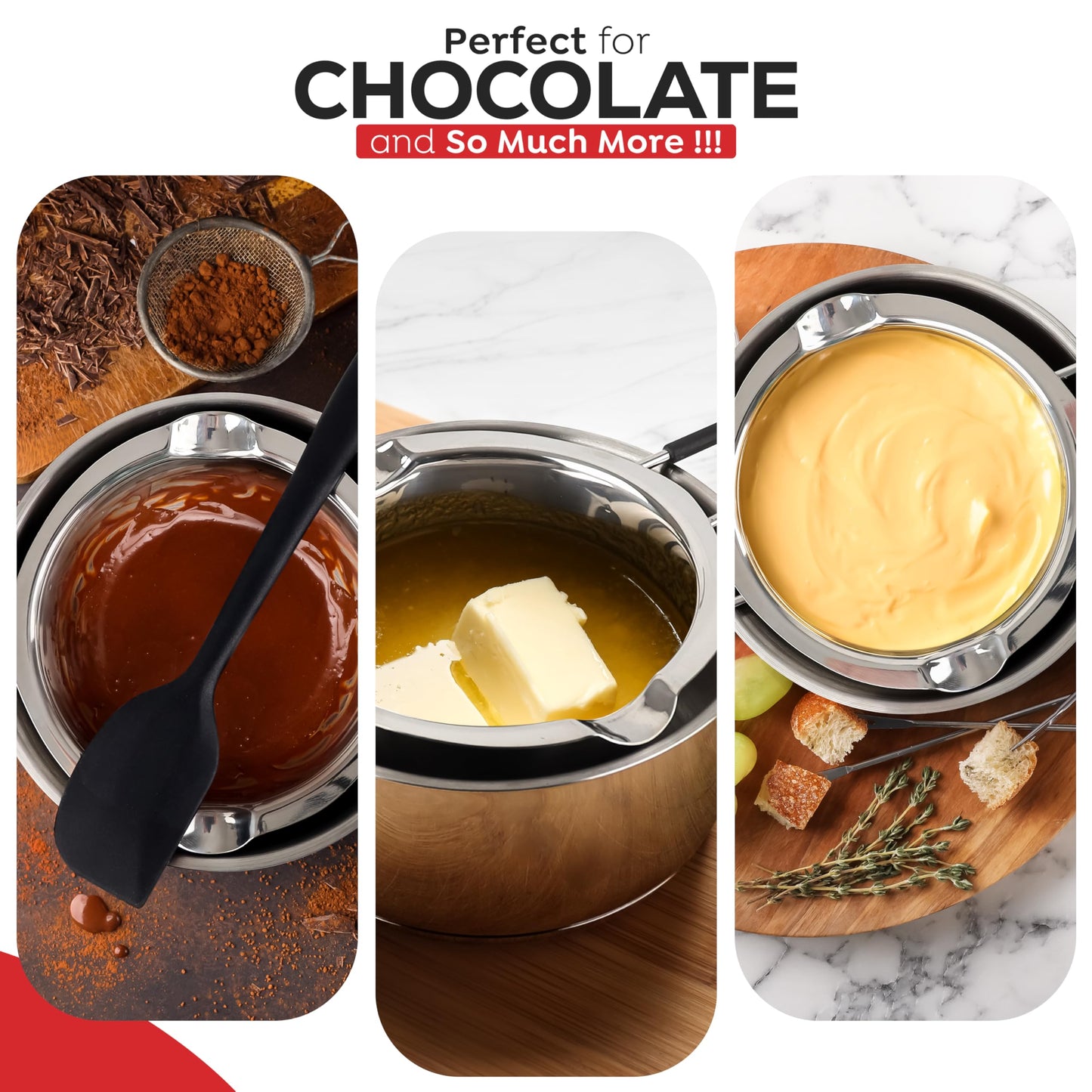 AVACRAFT Double Boiler 18/8 Stainless Steel Double Boiler Pot with Stainless Steel Pot and Silicone Spatula, Double Boiler Set for Melting Chocolate, Candy, Soap, Wax, Candle Making (1 Quart)