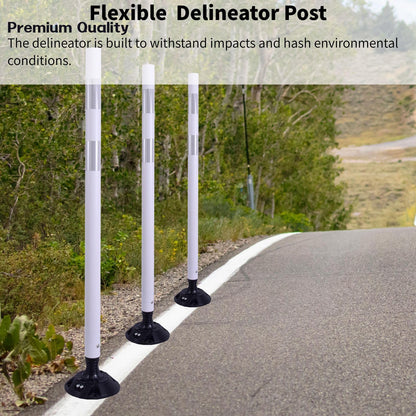 8 Pack Traffic Delineator Posts – High Visibility Reflective Safety Cones with Spring Base for Roadway, Parking, Garage, Construction Zones (White, 48 Inch)