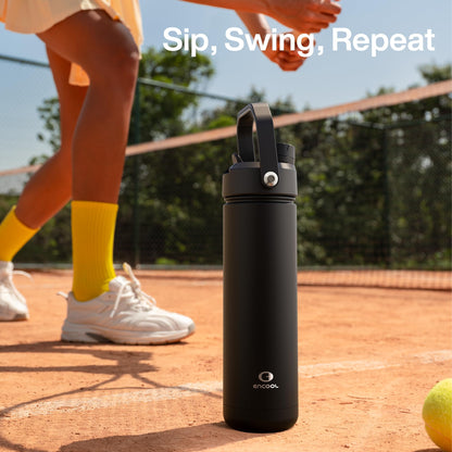 ENCOOL Insulated Water Bottle with Straw Stainless Steel Water Bottle, Leak-Proof, BPA-Free, Double Wall Vacuum Keeps Cold for 24 Hours for Sports, Travel, School (26 oz, Black Night)
