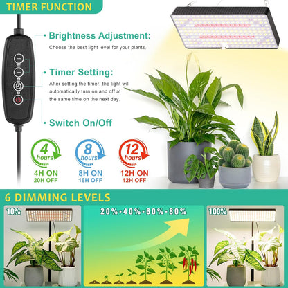 LBW 4/8/12H 10"-26" 6 Desk Grow Light, Full Spectrum Plant Light for Indoor Plants, Grow Lamps with Timer, Height