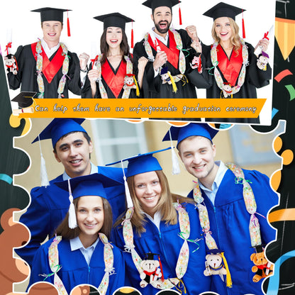 Mikasee 34 Pcs Graduation Candy Lei Making Kit with 12 Mini Graduation Bear 12 Graduation Candy Lei Bags 10 Rolls Gift Ribbon Wrapping DIY for School Graduation Wreaths (Color Style Set 1)