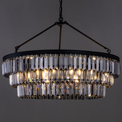 TOCHIC Farmhouse Crystal Chandelier, 29" Black Crystal Dining Living Room Chandelier Light Fixtures, 6 Lights Modern Foyer Hanging Chandeliers for Entryway, Bedroom, Kitchen, Stairway, Smoke Grey