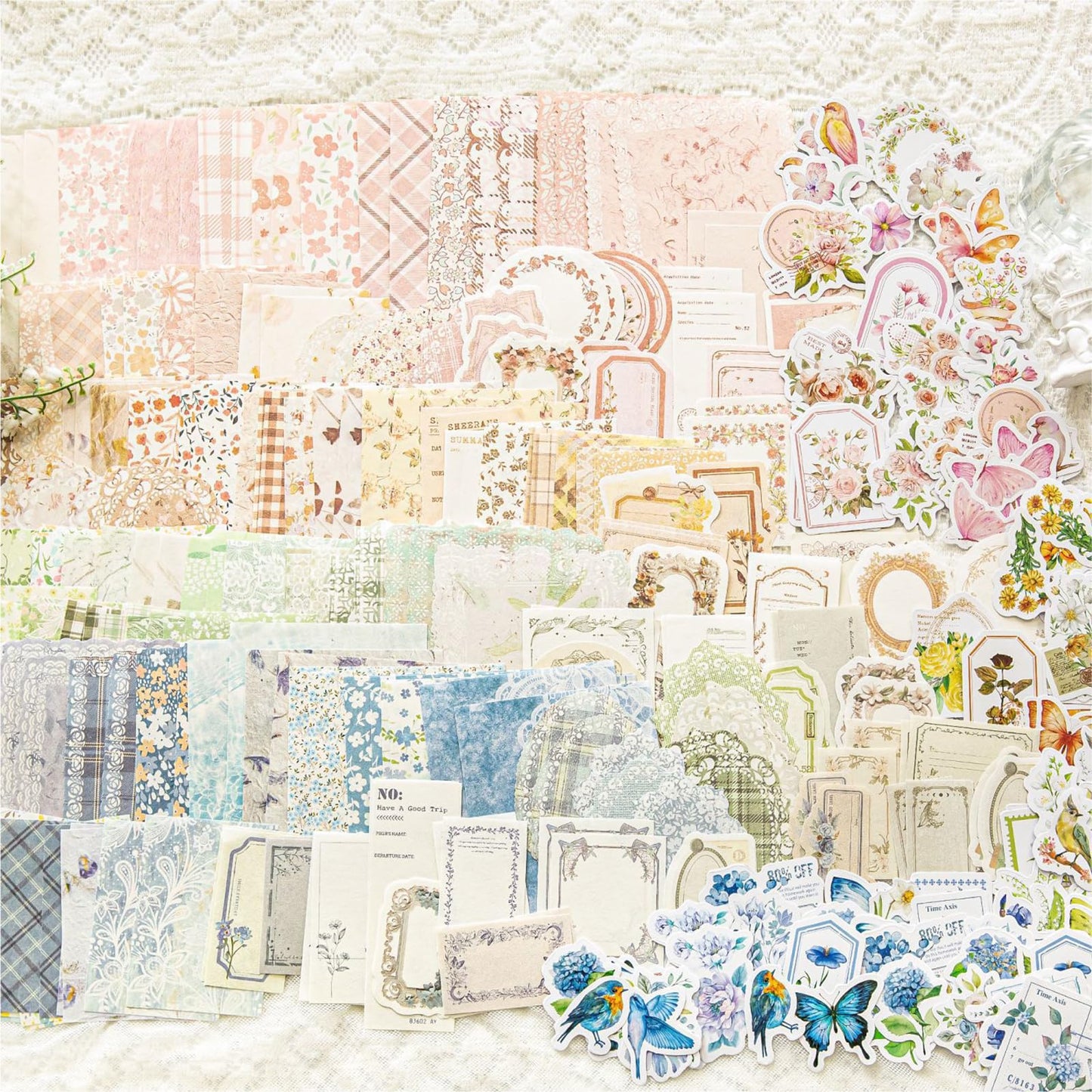Wmhanler 400 Sheets Scrapbook Papers Journaling Stickers Scrapbooking Supplies Kit Junk Journal Supplies Decorative Craft Stickers for Planner, Bullet Journal Collage Card Embellishment Retro Crafts