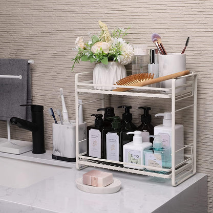 zccz 2-Tier Bathroom and Kitchen Organizer, Easy Assembly Storage in White Cream Color for Countertop