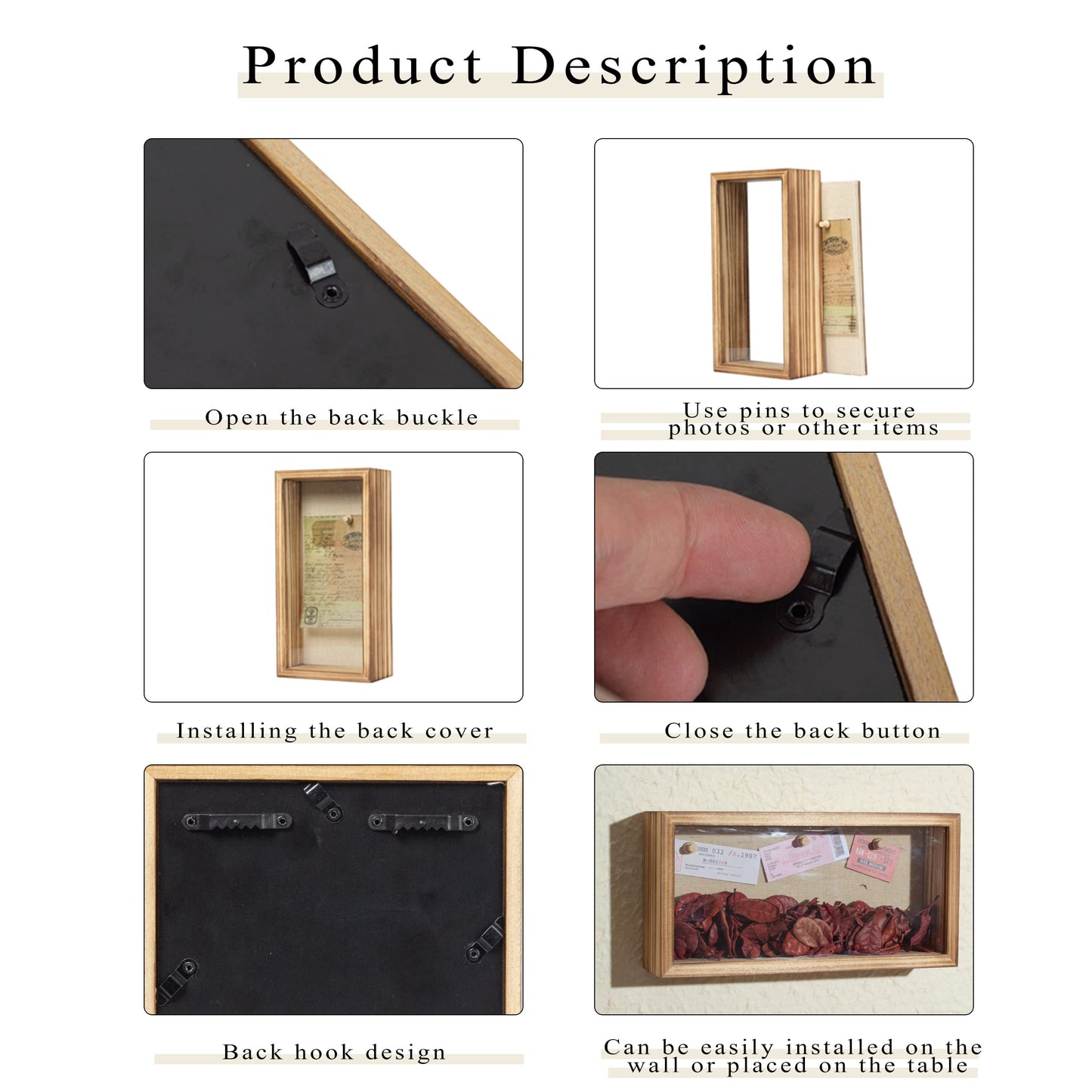 Increased Fire Shadow Box Frame 5x10 Shadow Box Display Case with Linen Back of Awards Memorabilia Flower, Pictures, Keepsakes、Bouquet、Medals and More Photos Memory Box Long Skinny