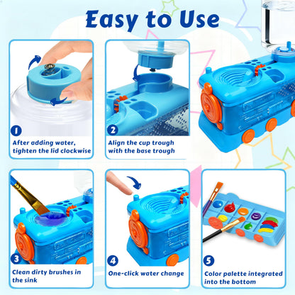 DreamingDay Painting Station Set, Upgraded Paint Brush Cleaner and Silicone Painting Mat with 10 Paint Brushes, Art Painting Supplies Set Gifts（Blue）