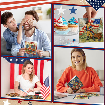 Saillong 12 Pack Vintage 4th of July Diamond Painting Greeting Card Kits Patriotic Diamond Art Cards with Envelopes Retro Red White Blue 5D Rhinestones Painting Making Kits for Adults DIY Craft Gifts