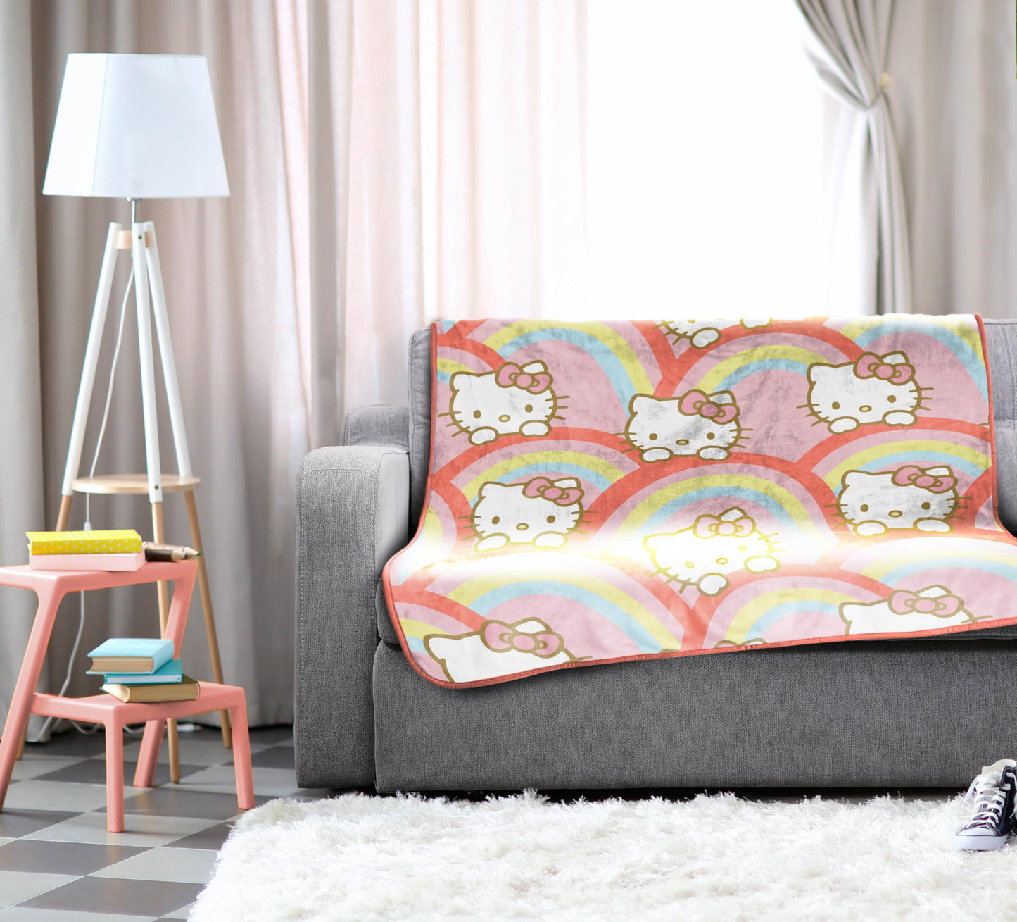 Jay Franco Plush Throw Blanket – Soft & Comfy Throw for Couch or Bed – Cozy Home Décor for Living Room & Bedroom, Multi - Hello Kitty, 46x60 - Throw Blanket