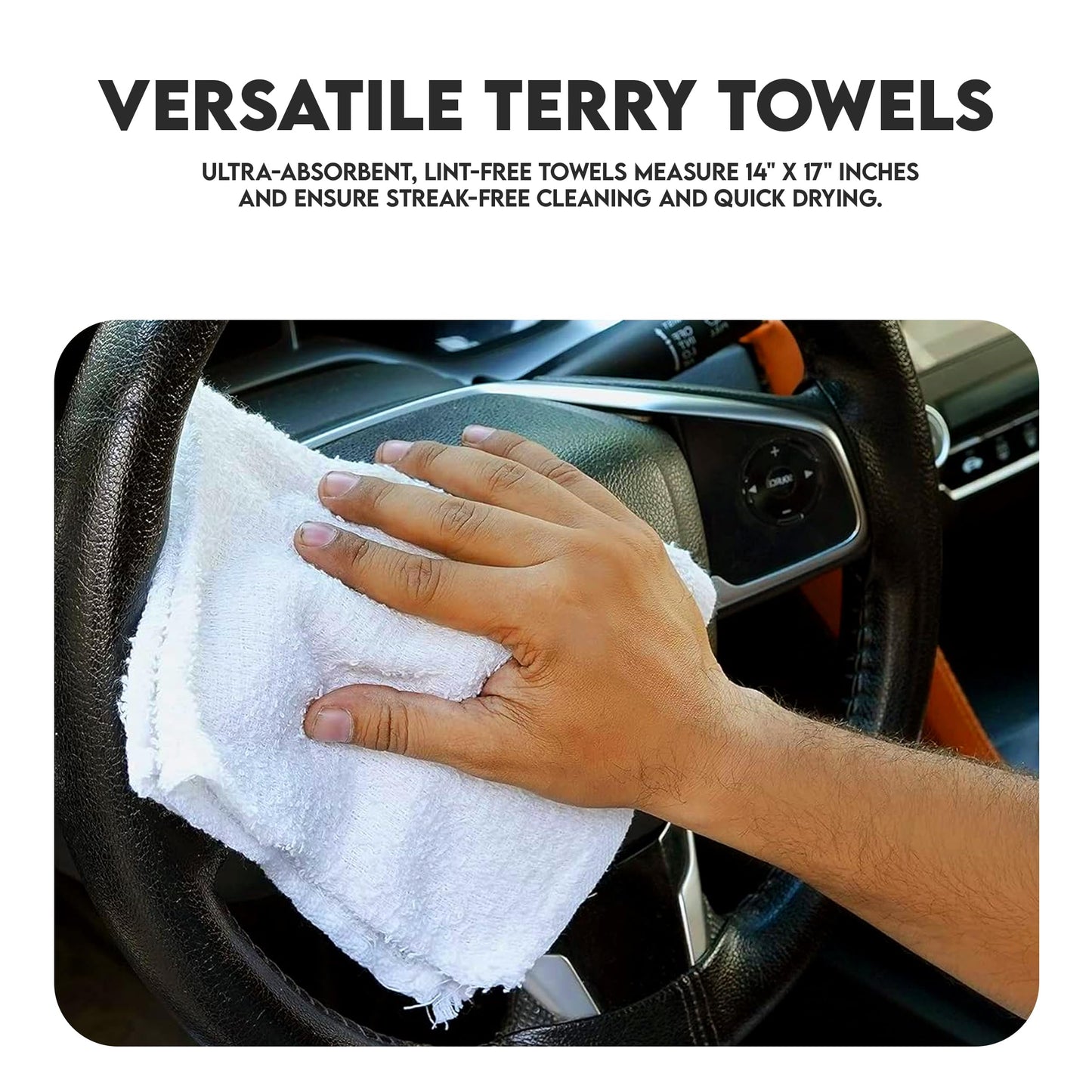 Corporate Hills Terry Bar Mop Towels - 60 Pack (14"x17") White Cotton Terry Cloths, Super Absorbent Cleaning Rags, Reusable Bar Mop Towels for Kitchen, Garage, Salon, Spa & Commercial Use