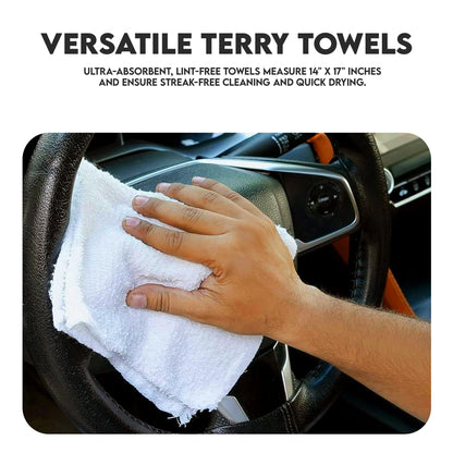 Corporate Hills Terry Bar Mop Towels - 60 Pack (14"x17") White Cotton Terry Cloths, Super Absorbent Cleaning Rags, Reusable Bar Mop Towels for Kitchen, Garage, Salon, Spa & Commercial Use