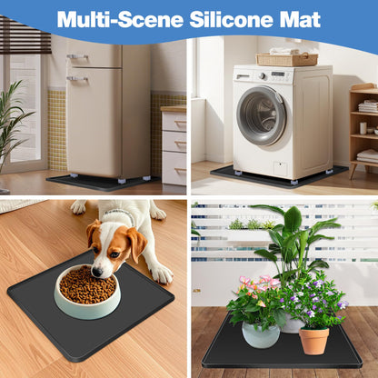 ToLanbbt Mini Fridge Silicone Mat with 4 Base Raisers - 20" x 20" x 0.6" Mini Fridge Drip Tray Under Refrigerator Mat Carpet Floor Protector Leak-Resistant Portable AC Pan for Washing Machine, Black