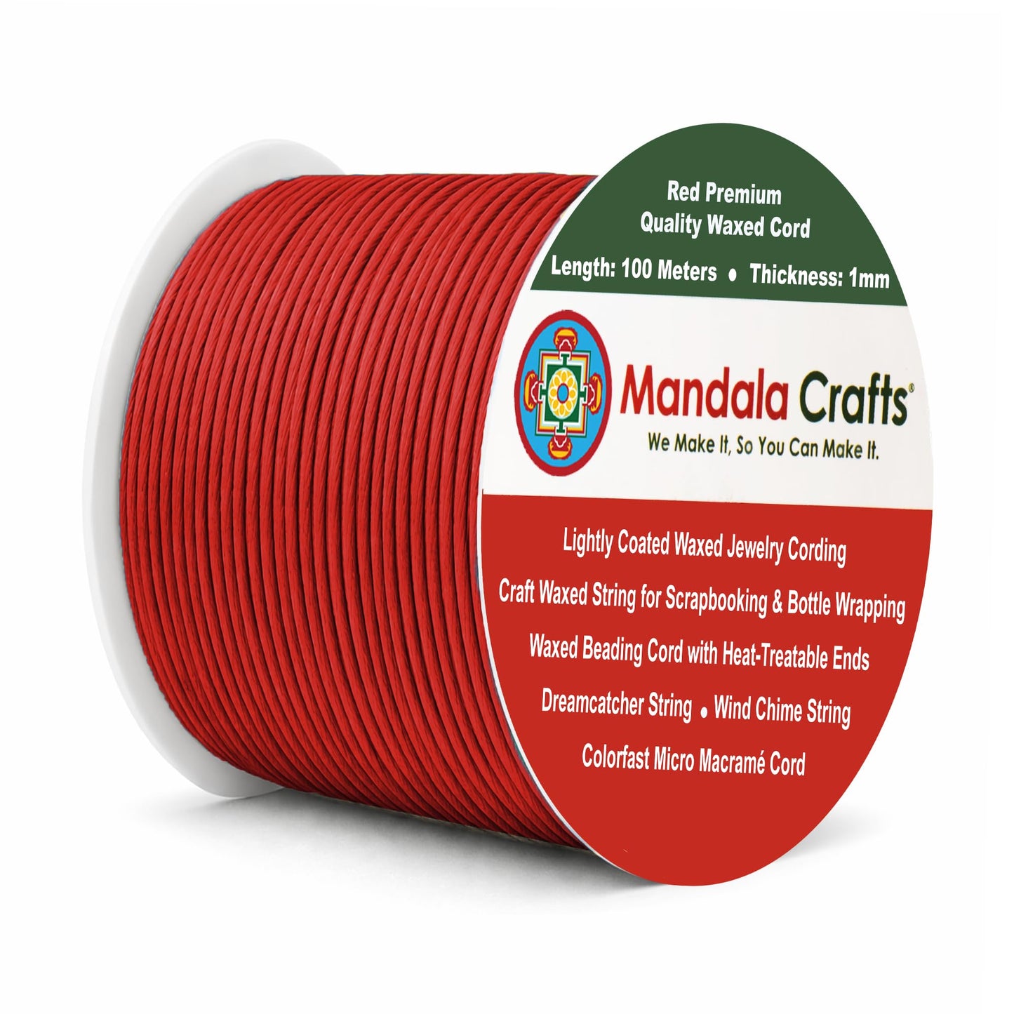 Mandala Crafts 1mm Red Cotton Waxed Cord for Jewelry Making, 109 Yards – Waxed Cotton String for Decorative Knotting and Accessory Assembly
