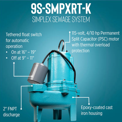 Little Giant 9S-SMPXRT-K 4/10 HP, 115-Volt, 6000 GPH Pre-Packaged Simplex Sewage Basin/Pump System - Assembly Required, Black/Blue, 509074