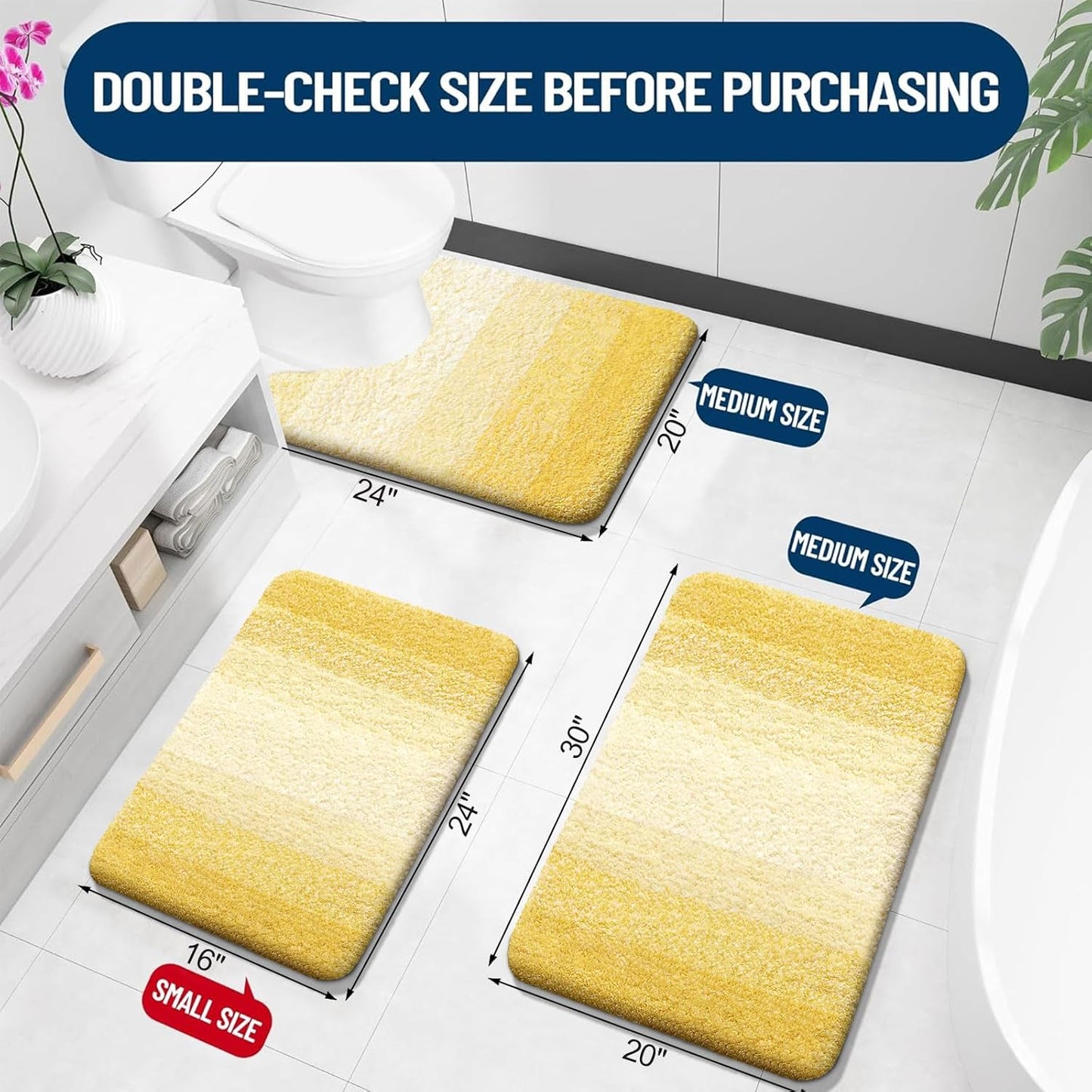 OLANLY Bathroom Runner Rug - Extra Soft Microfiber Mat 59x24 | Quick Dry, Washable, Rubber Backing, Yellow