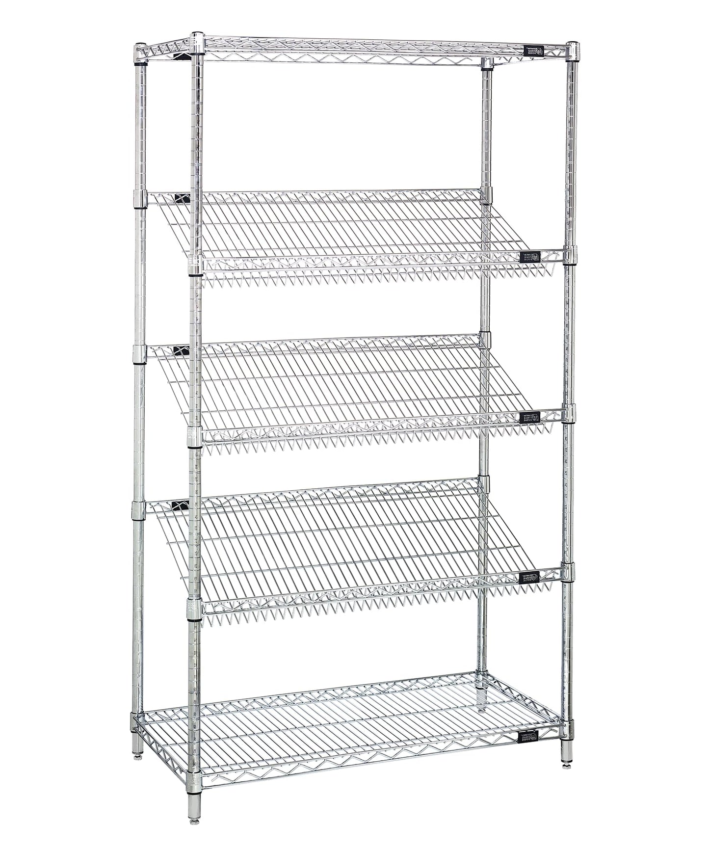 Quantum Storage Systems 2448SL6C 5-Tier Stationary Wire Shelving Unit with 3 Slanted Shelves, Chrome Finish, 400 lb. load capacity, 48' W x 24' L x 63' H