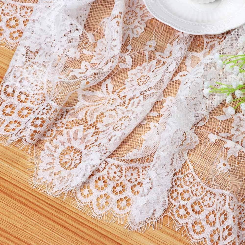 B-COOL White Lace Table Runner, 14 X 120 Inch Vintage Floral for Rustic Wedding Reception