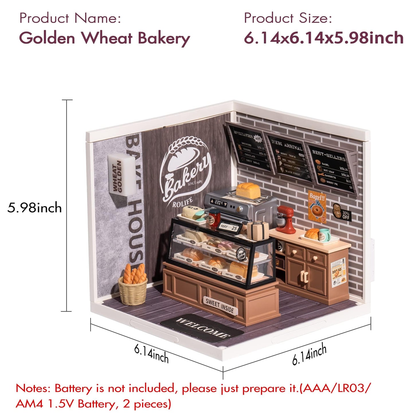Rolife LED Building Blocks for Adults,1:24 Toy Building Sets,Model Building Kits,DIY Miniature Dollhouse Kits for Adults,Hobbies for Women Men (1.Golden Wheat Bakery)