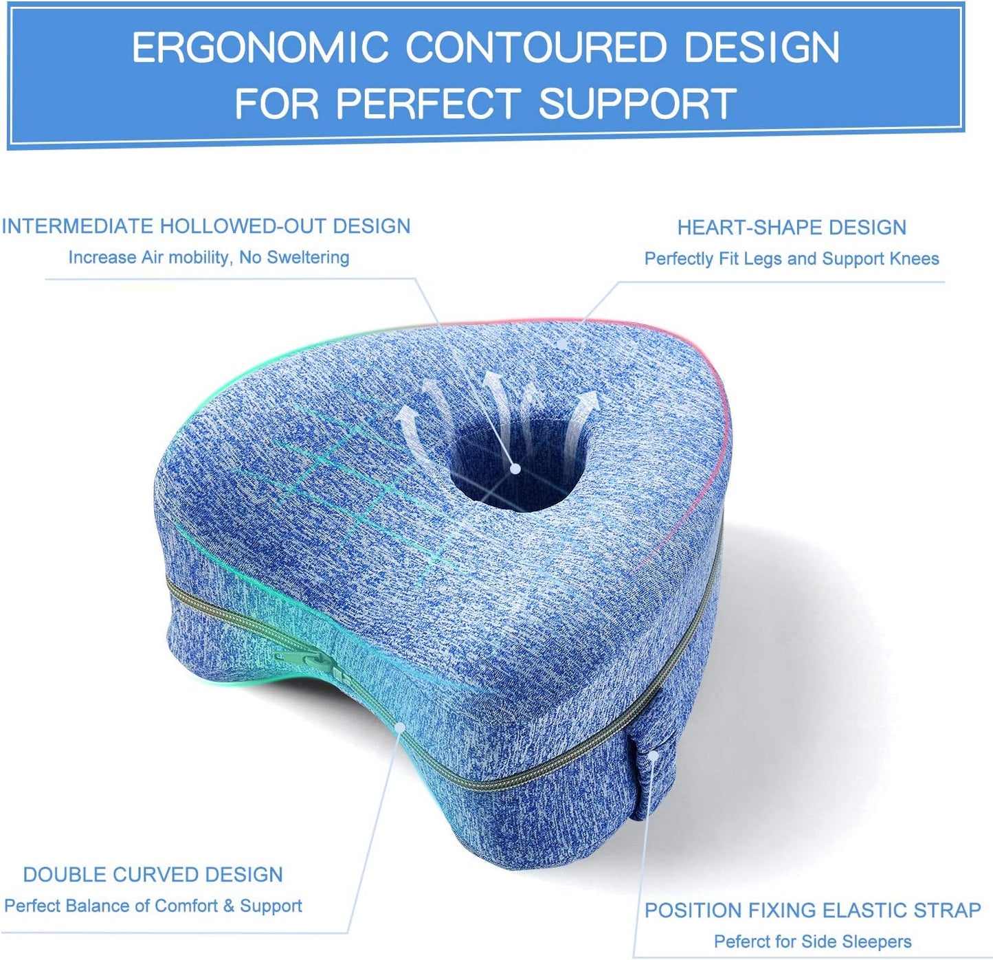 BEAUTRIP Leg Pillow, Ergonomic Memory Foam Knee Pillow with Strap for Side Sleepers, Washable Cover