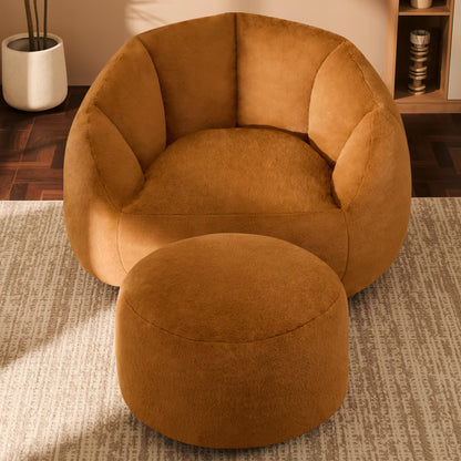 GRANDJOY Oversized Bean Bag Chair with Ottoman, Premium Foam Filling, Relaxing Lounger for Adults & Kids, Orange