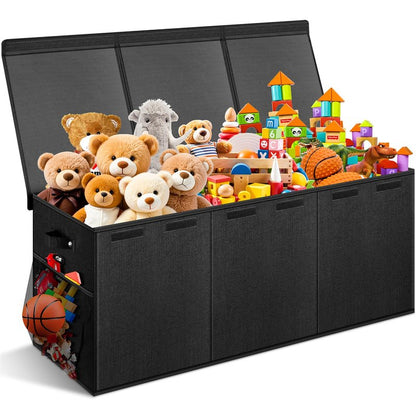 Extra Large Toy Box with Lids - Sturdy Collapsible Kids Storage Organizer Big Bin Chest Basket with Dividers for Boys Girls, Bedroom, Nursery, Living Room, Playroom Organization, 38"x16"x14", Black