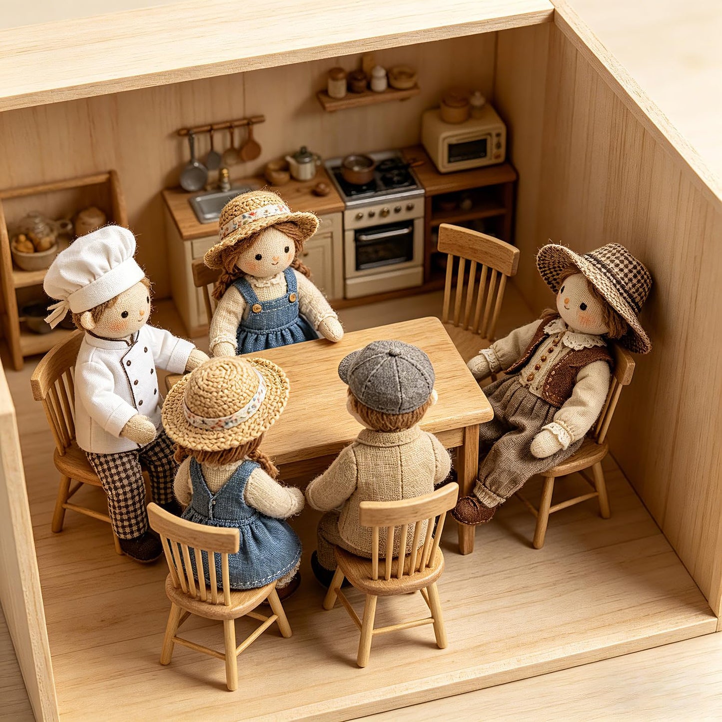 Z MAYABBO Wooden Dollhouse Furniture of Table & Chair, Miniature Dollhouse Accessories of Dining Room Accessory - 1/12 Scale