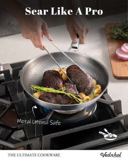 Titanium Pans for Cooking, 12 Inch Pure Titanium Hammered Pro frying pan with Lid, Non-Toxic Skillet for Cooking, PFAS/PFOA/PTFE Free Cookware, Dishwasher&Oven Safe, Kitchen Induction Compatible