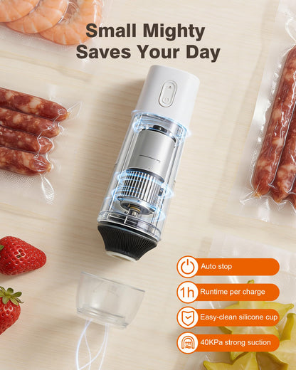 Vacuum sealer for food, Chef’s Design to Preserve Freshness, Compact Handheld Vacuum Sealer with 30 Reusable Bags, Professional-Grade for Food Storage Savers, Pebble