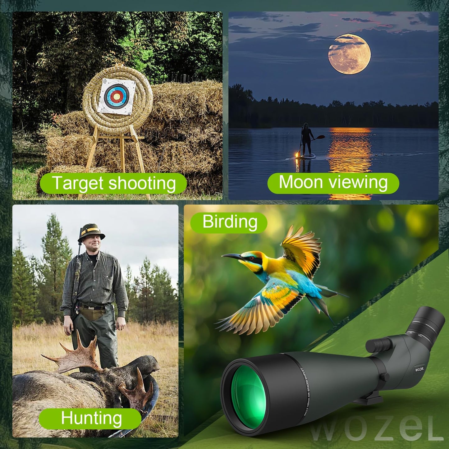 WOZEL 25-75x100mm HD Spotting Scope - 45 Degree Angled BAK4 Prism High Definition Waterproof Spotter Scope for Bird Watching Target Shooting Hunting Wildlife Viewing with Carrying Bag