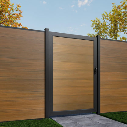 Mondaria Wood Plastic Composite Gate for Privacy Fence 6ft(H)*4ft(W), Fence Gate with Metal Frame and Knob Kits, Brown (Without Post)
