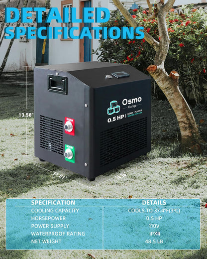 1/2 HP Ice Bath Chiller Cold Plunge Water Chiller for Home Use Compatible with Cold Tubs 1200W Fast Cooling, App-Enabled Temperature Control, Low Noise, IPX4 Splash Resistant