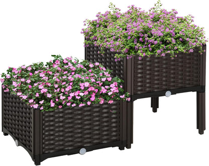 2 Outsunny Piece Raised Garden Bed with Legs, Planter Box Raised Bed to Grow Flowers, Herbs & Vegetables, Brown