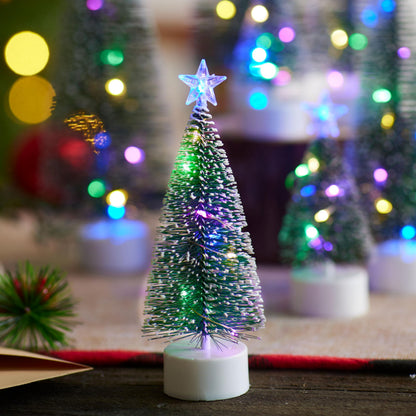 JOYIN 8 Pcs Mini Xmas Tree with LED Lights, Prelit Classic Small Christmas Decor in 4 Sizes with Star Topper, Tabletop Artificial Tree with Snow for Xmas Indoor Home Decor Holiday Festive (Green)