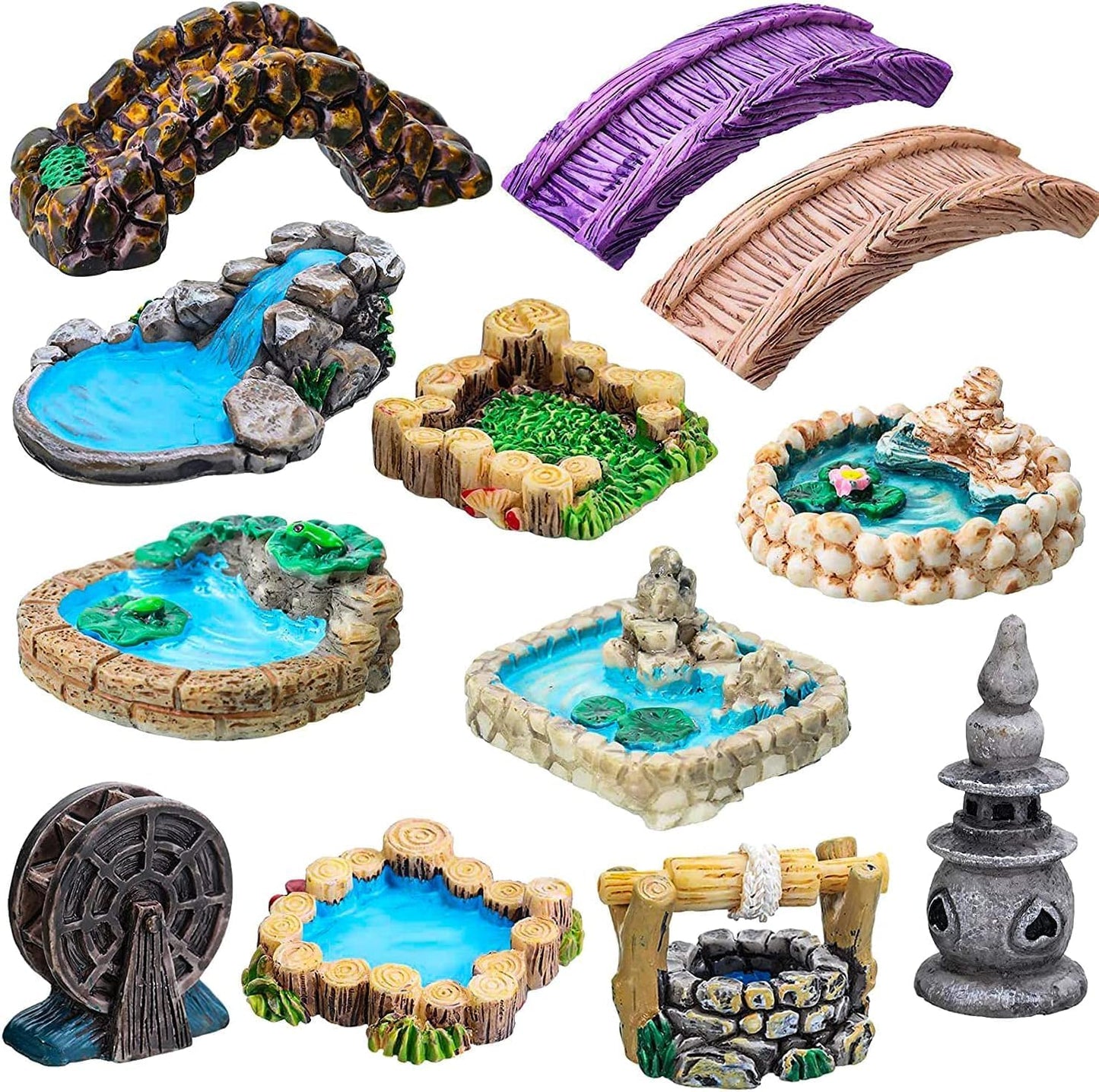 Woodpile Pool Miniature Fairy Garden Accessories, Miniature Pond Lawn Garden Ornament Figurines, Micro Landscape