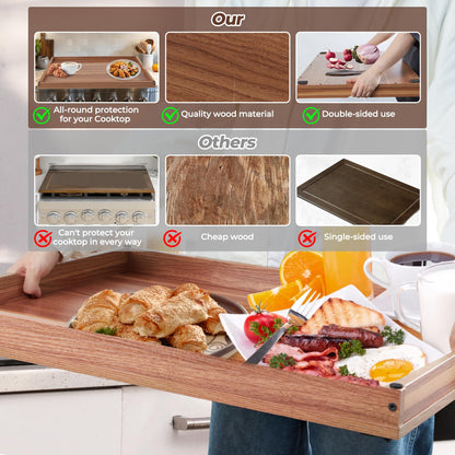 Wolki Noodle Board Stove Covers - 30"L x 22"W x 2.5"Th Heavy-Duty Gas & Electric Stove Top Cover with Built-in Handles for RV and Wooden Serving Tray