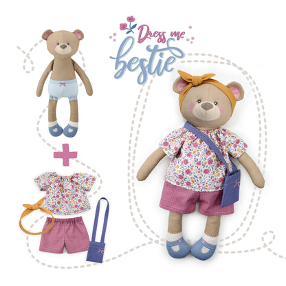 kullaloo - Sewing Kit for Kids & Beginners - Cut & Sew Fabric Panel – Sewing Patterns Pre-Printed on the Fabric - DIY Rag Doll Kit with Clothes - Betsy Bear Sewing Project - Incl. Video Instructions