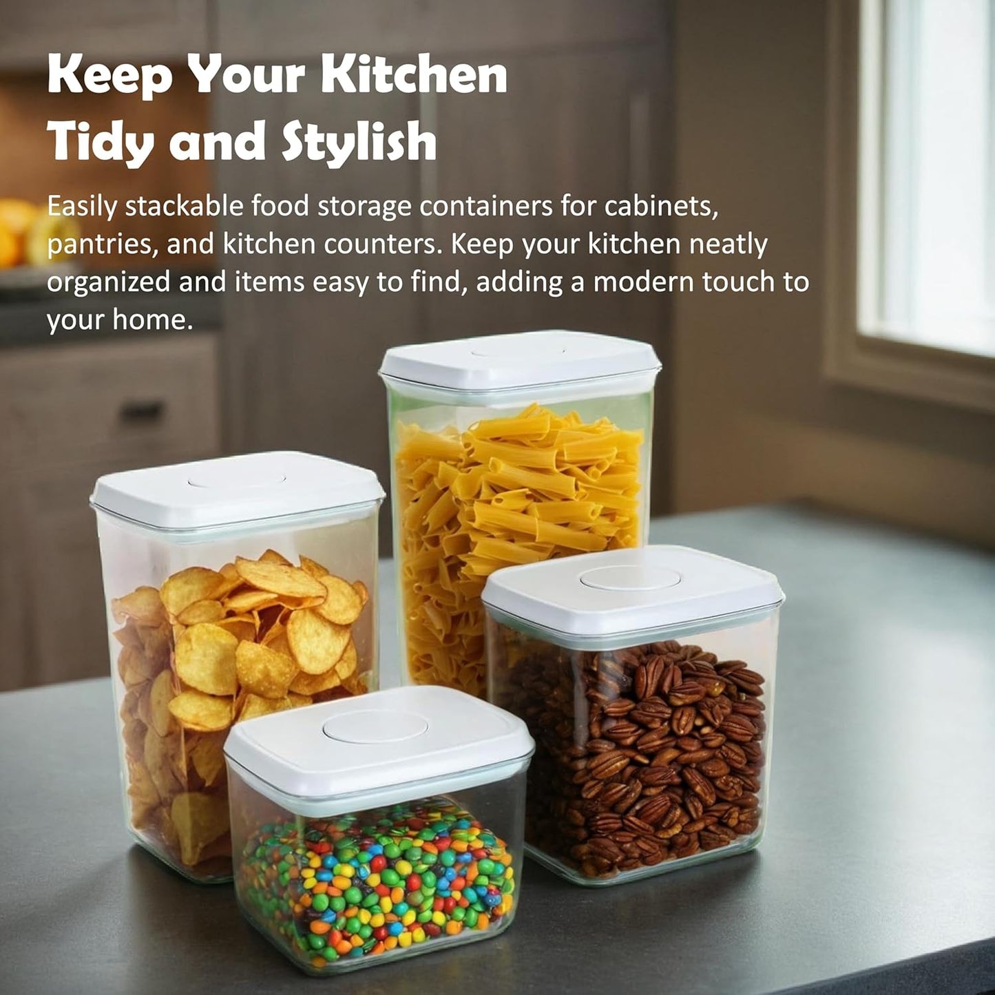 EE Airtight Food Storage Containers Set, Stackable BPA-Free for Kitchen Pantry Organization, Ideal for Cereal, Snacks,