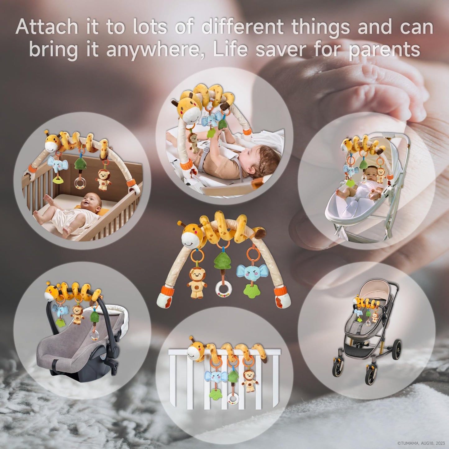 TUMAMA Baby Stroller Arch Toy,Portable Baby Mobile for Bassinet,Car Seat Crib Accessories Travel Activity Arch for Babies Infants 0-12 Months