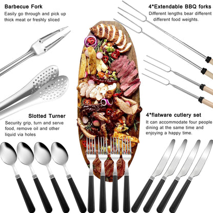 Camping Cooking Set- 31 Pcs Camping Utensils Camping Essentials Camping Gear for Camp Kitchen Cooking and Grilling, Portable Outdoor Cooking Travel Set for RV Tent Camper, BBQs, Camping Accessories
