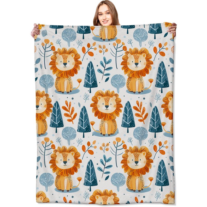VODRM Cute Lion and Forest Blanket,Fun Cartoon Jungle Theme Throw Blankets,Birthday Gifts for Kids & Animal Lovers,Lightweight Soft Fleece,for Picnic Sofa Couch Bed Room Travel,Modern Decor,50x60in