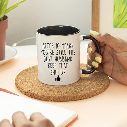 YouNique Designs 10 Year Anniversary Coffee Mug for Him, 11 Ounces, 10th Wedding Anniversary Cup