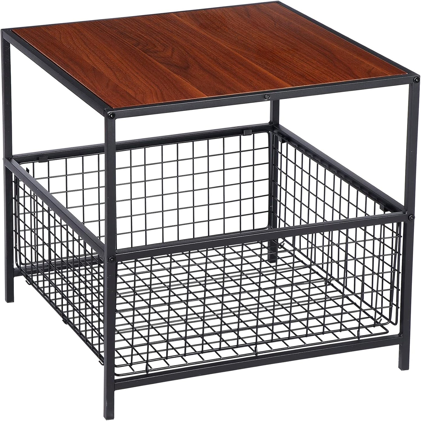 2 20 inch SUPER DEAL Tier Side Table with Mesh Basket, Square End Table Nightstand for Bedroom Living Room, Mini Fridge