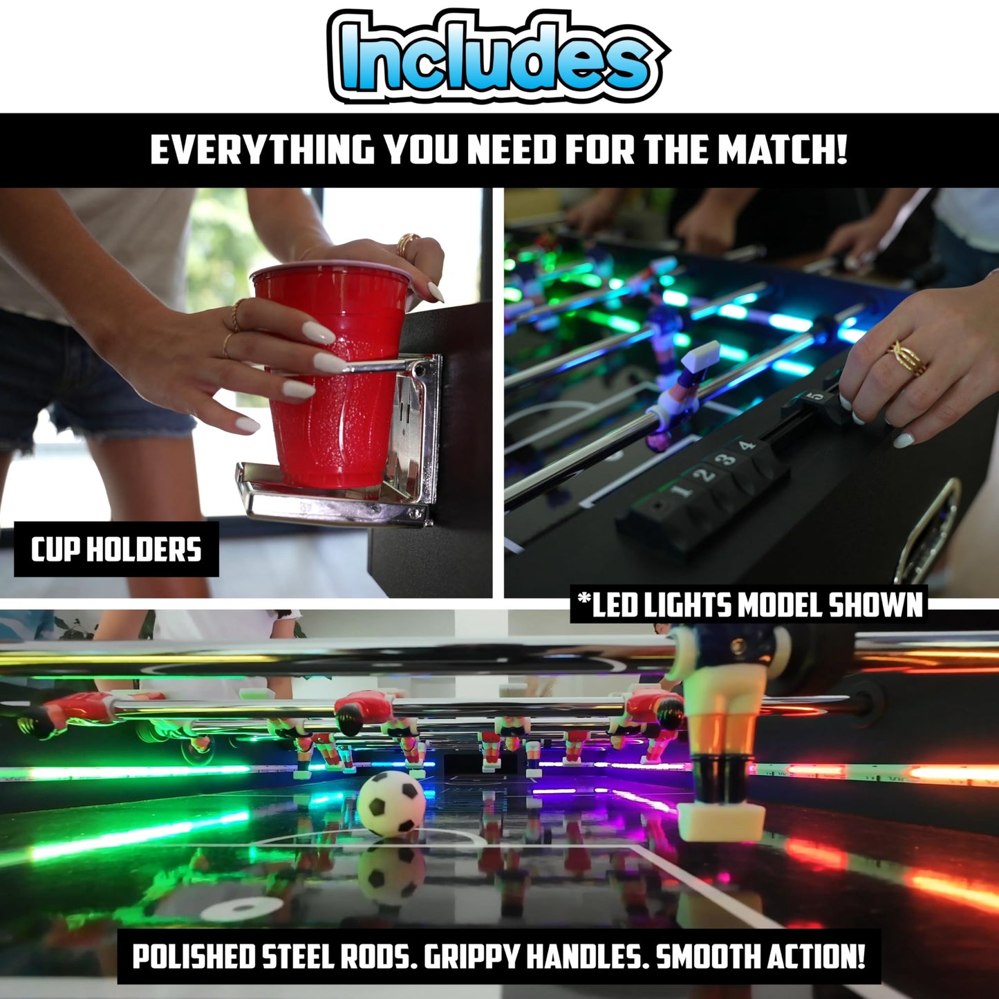 PartyLife 48" Foosball Table w/Folding Steel Legs | Minimal Assembly, Smooth Surface, Very Sturdy - Perfect for Kids and Adults, Game Rooms & Home Arcade!