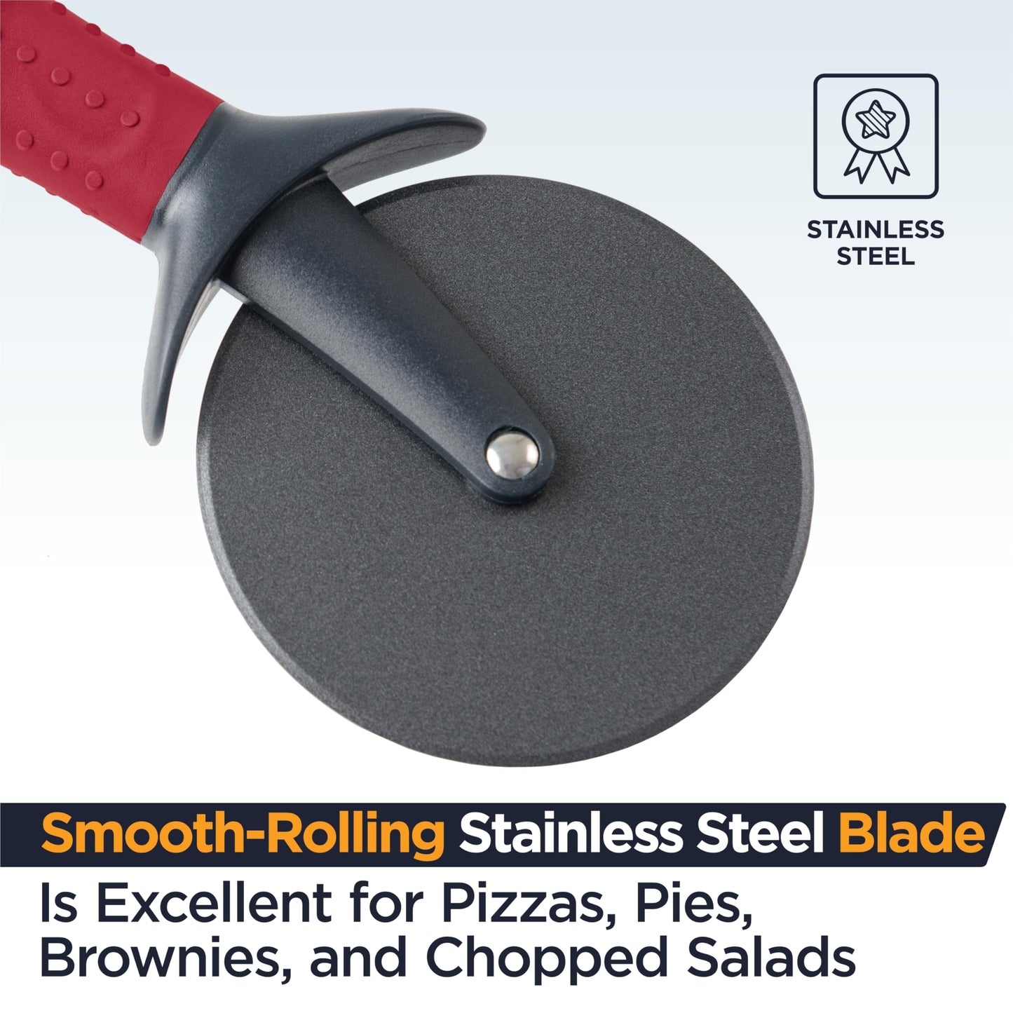 Deiss Lux Heavy Duty Pizza Cutter With Wheel Slicer- Stainless Steel Sharp Smooth Pizza Cutter Wheel With Easy Grip Non-Slip Handle, Dishwasher Safe (RED)