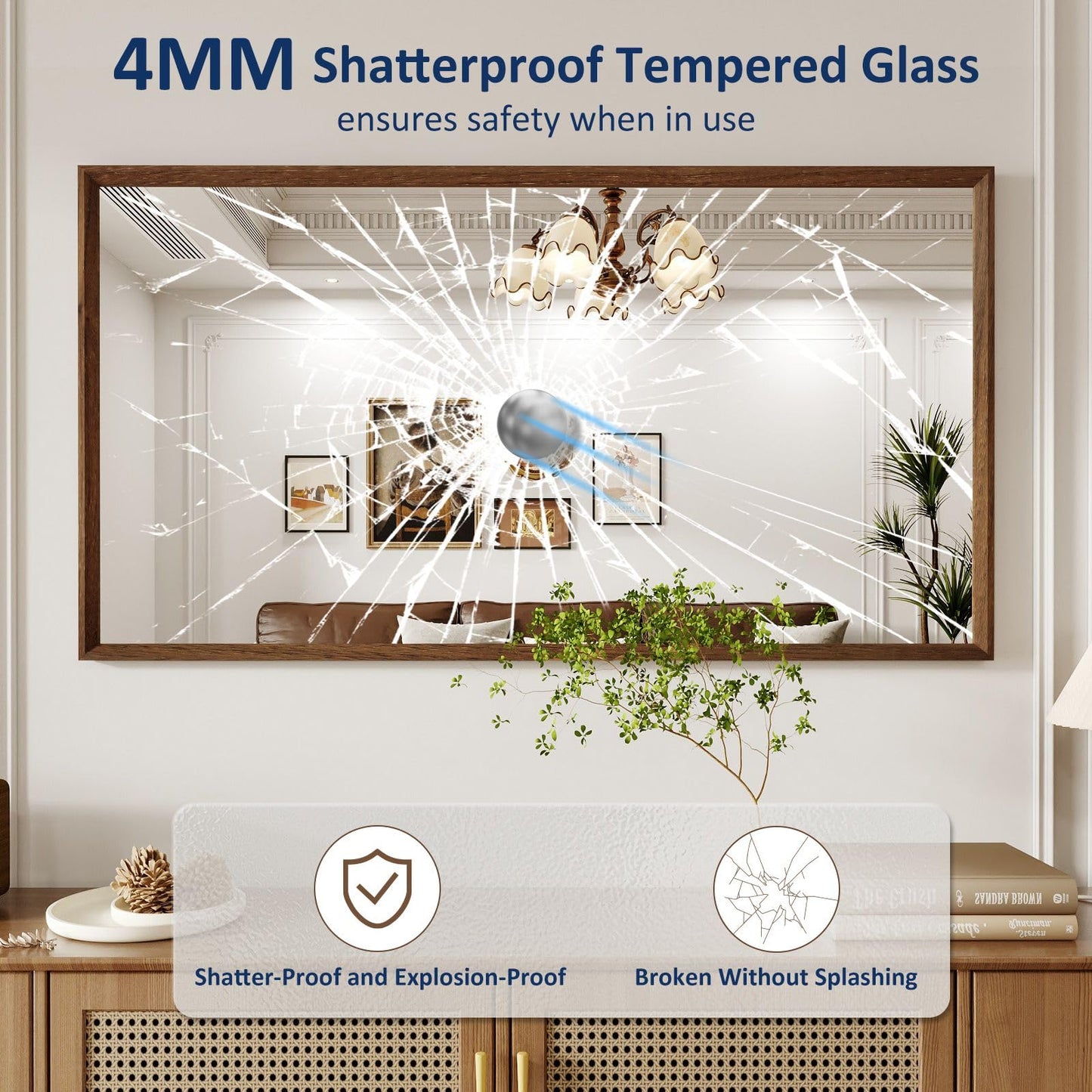 WEER Walnut Framed Mirror for Bathroom, 55x30 Inch Wall Mounted Mirror, Wood Grain Framed Vanity Mirror, Farmhouse Bathroom Mirror, Tempered Glass, Vertically or Horizontally, Anti-Rust