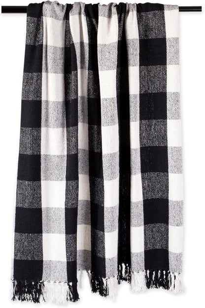 DII Buffalo Check Collection Rustic Farmhouse Throw Blanket, 50x60, Black/White