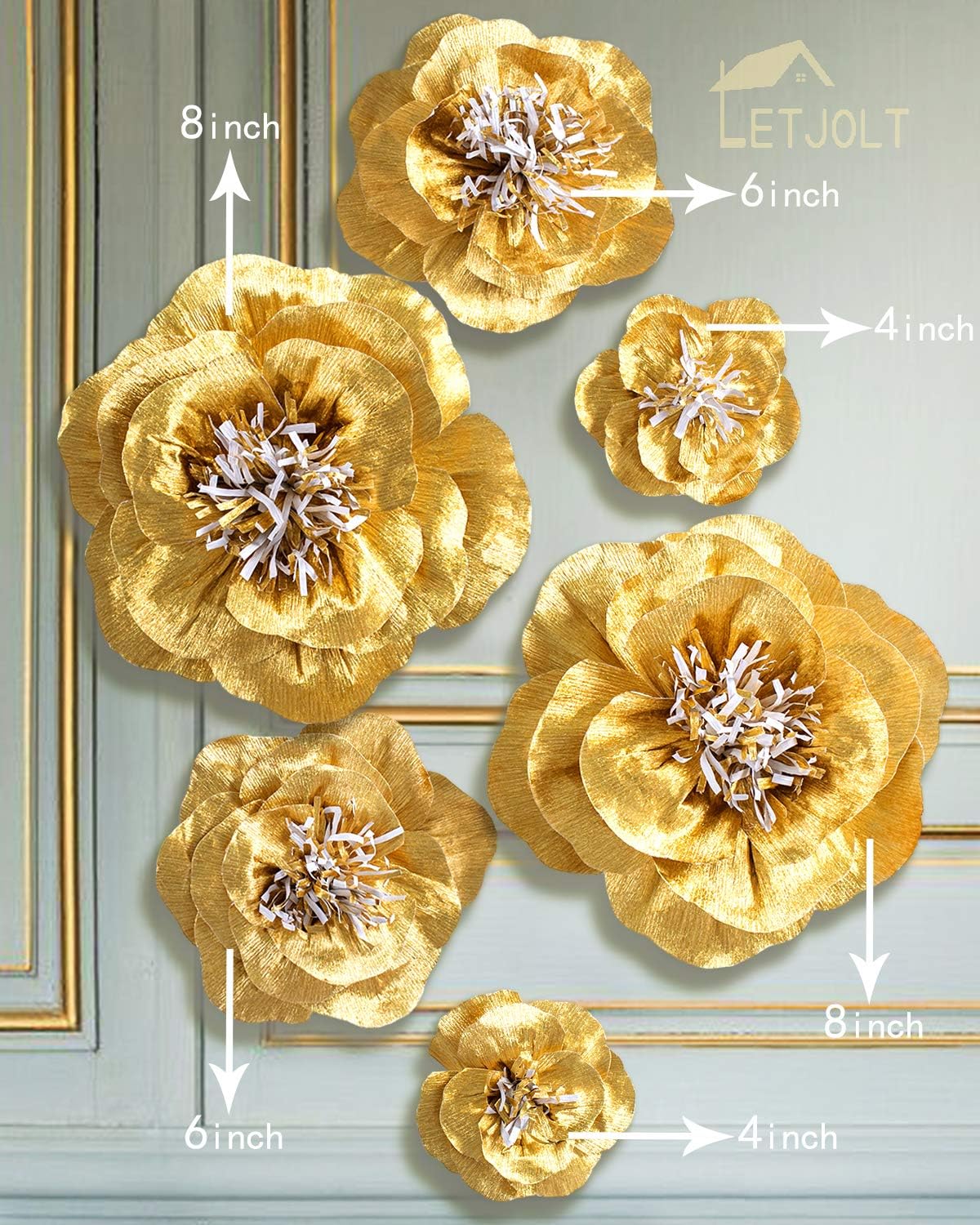 Letjolt Paper Flowers Decorations for Wall, 3D Artificial Flowers for Golden Wedding Garlands, Baby Shower