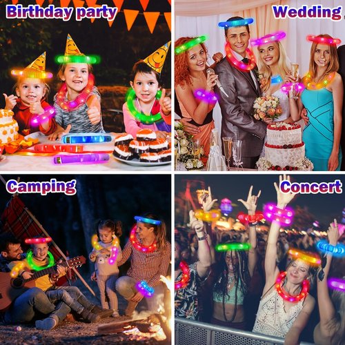 Glow Sticks Party Favors - 18 PCS Colorful Light-Up Tubes, Necklaces & Bracelets for Kids' Celebrations